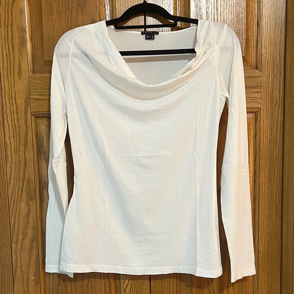 Theory Cream Cowl Neck Long Sleeve Tee